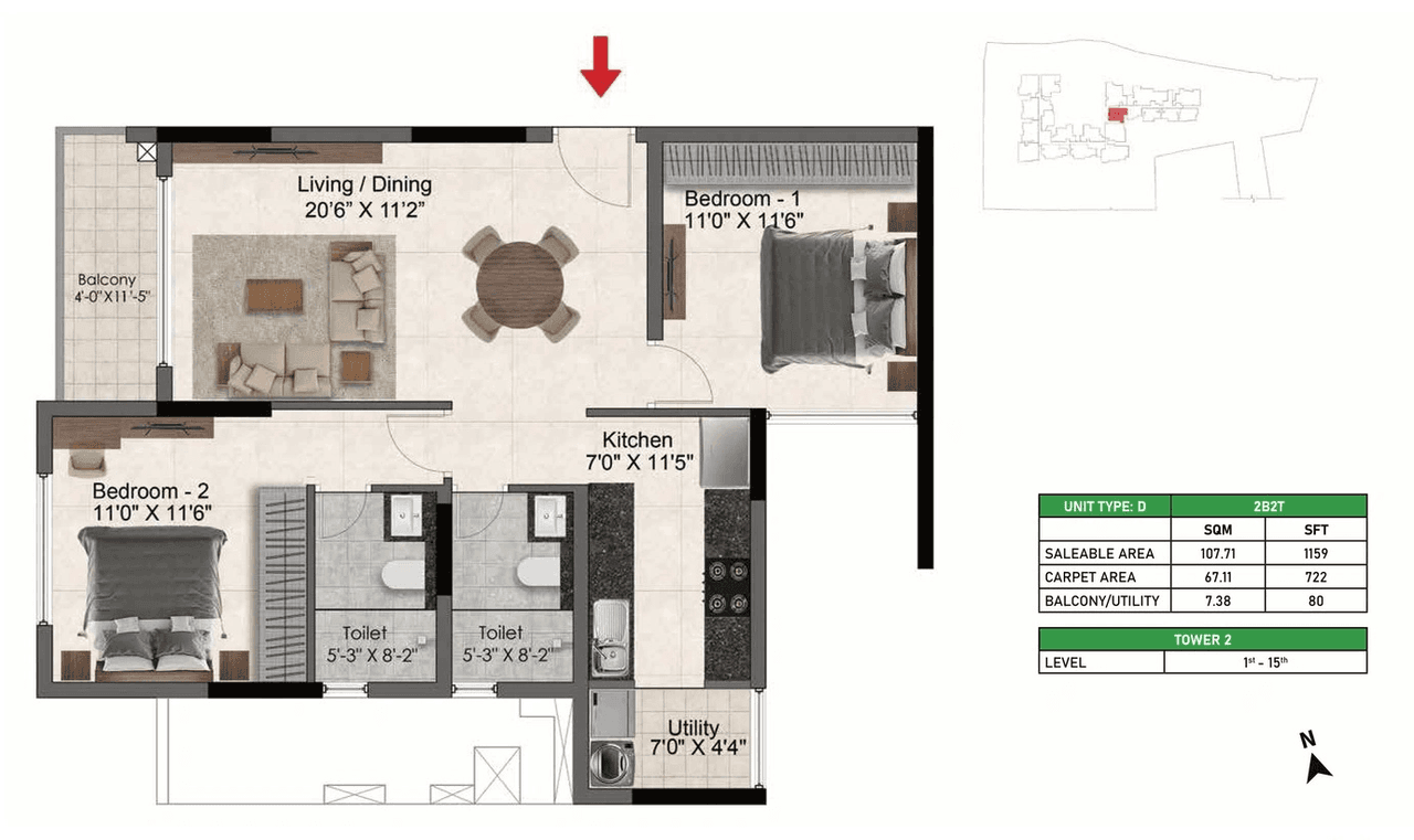 Prestige Glenbrook Unit plan - 722 sq.ft.