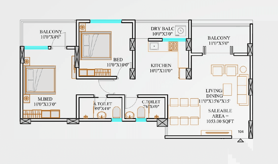 Garve Akshara Meadows Unit plan - 780 sq.ft.
