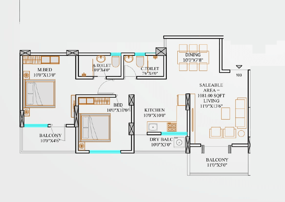 Unit plan - 800 sq.ft.