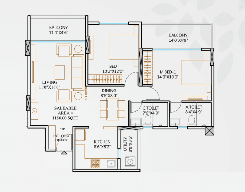 Garve Akshara Meadows Unit plan - 856 sq.ft.