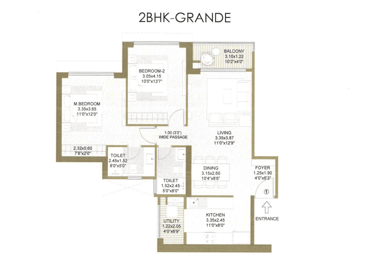 L&T Realty Panvel Launch Unit plan - 855 sq.ft.