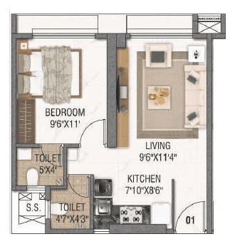 Concrete Sai Swaroop Unit plan - 390 sq.ft.