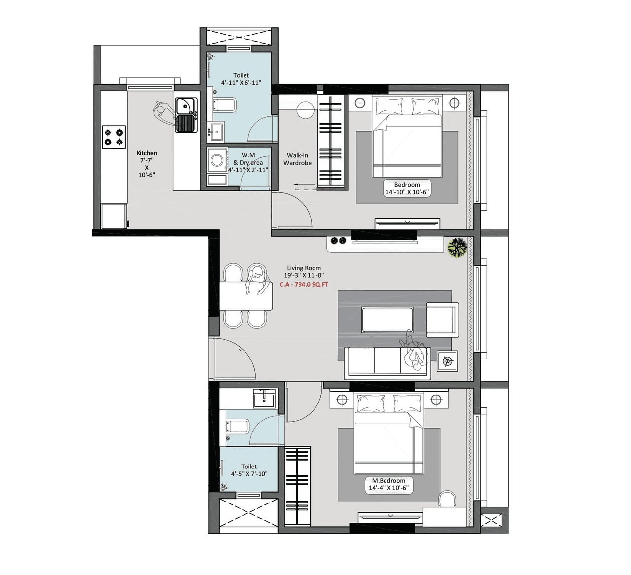 Alliance Tanvi Unit plan - 734 sq.ft.