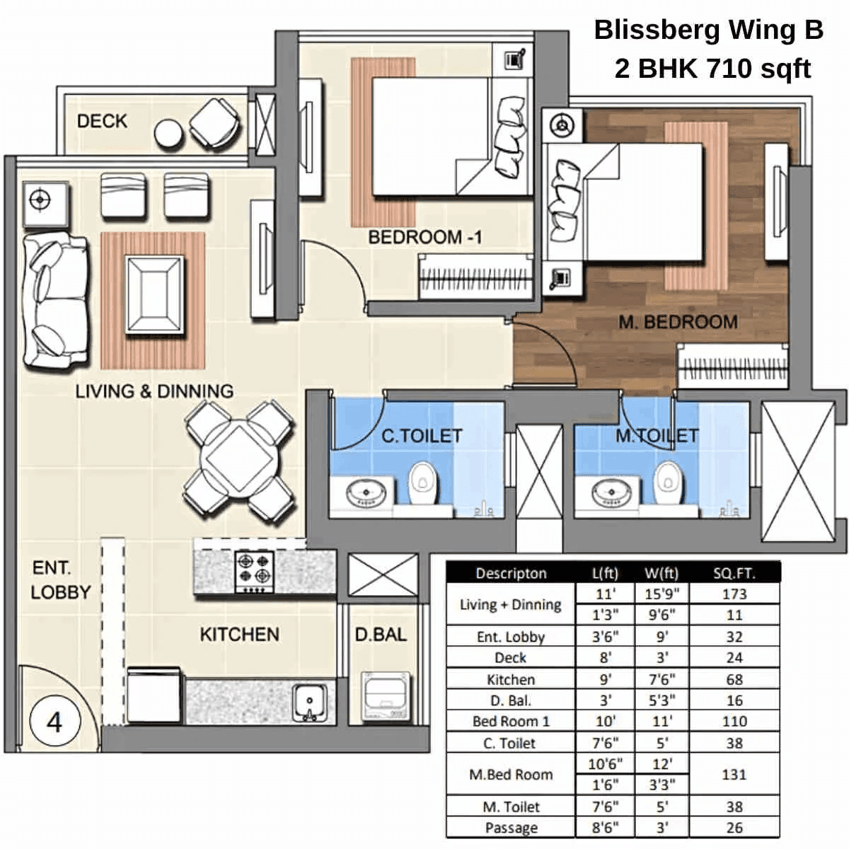 Sheth Montana Unit plan - 710 sq.ft.