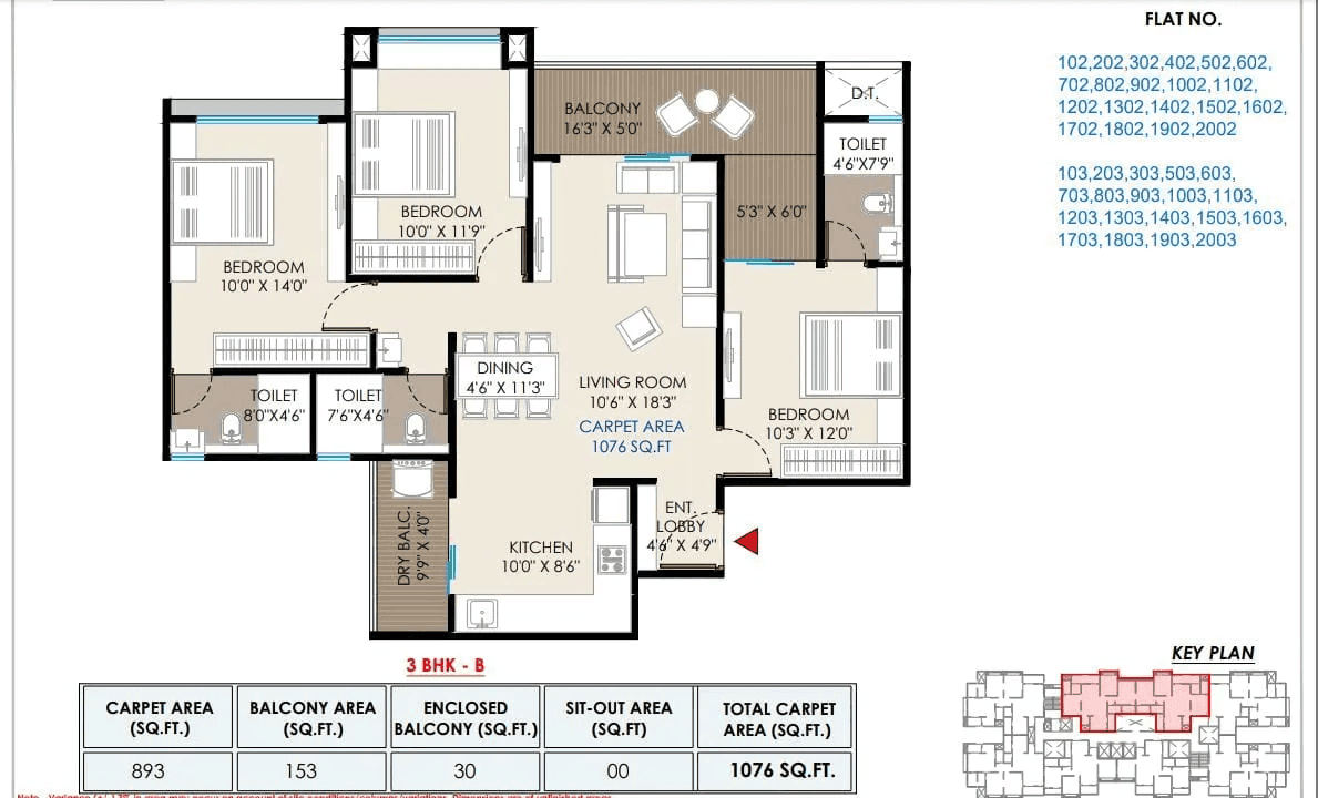 Unit plan - 1076 sq.ft.