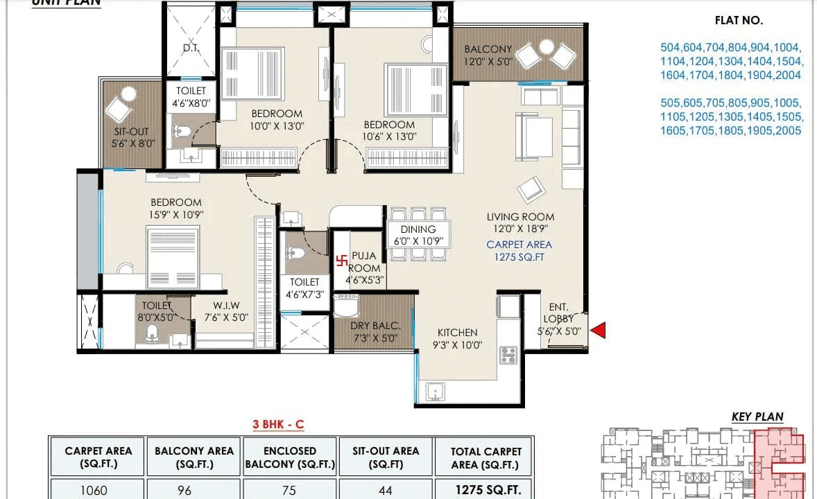 Unit plan - 1275 sq.ft.