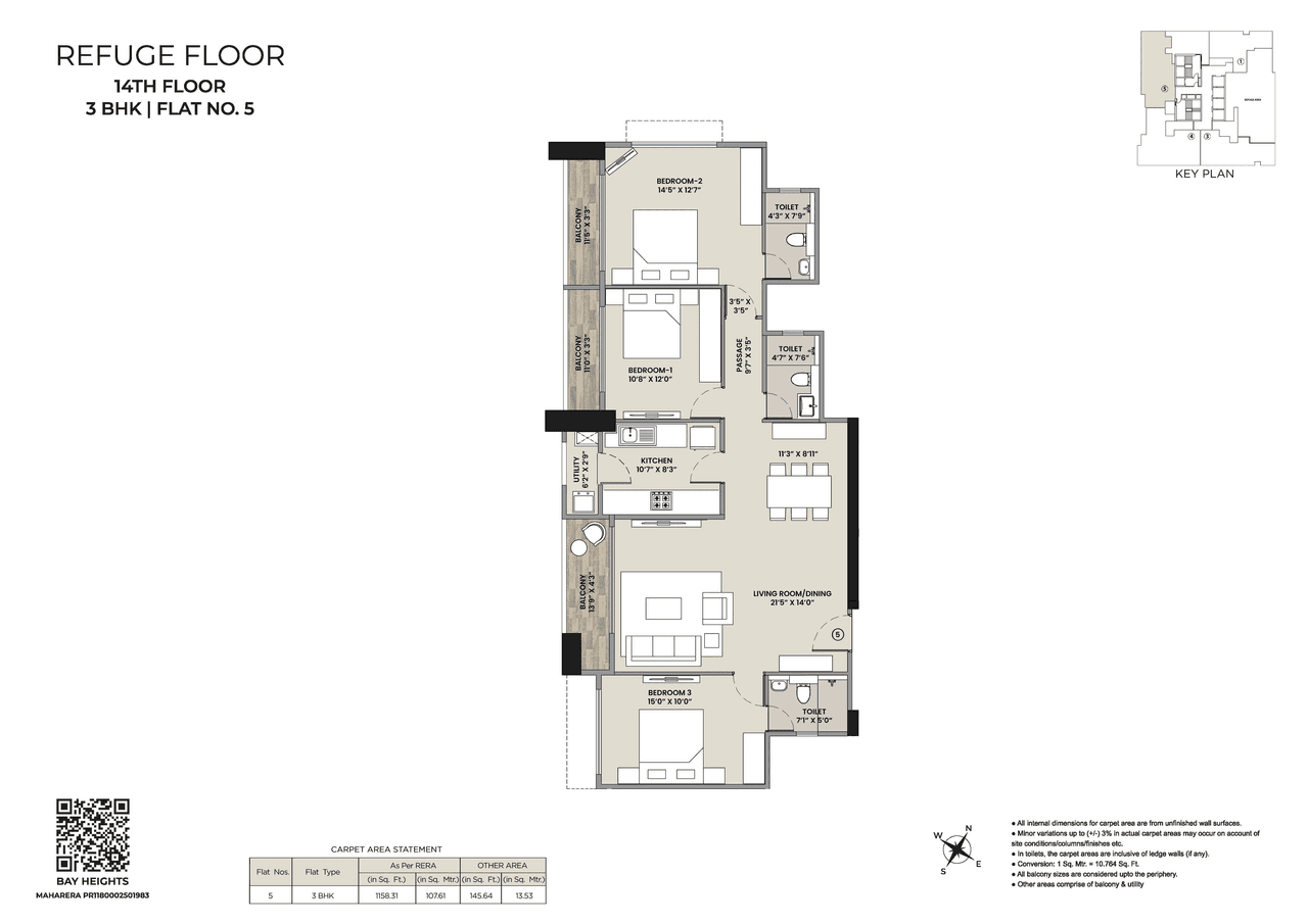 Hiranandani Bay Heights Unit plan - 1303 sq.ft.