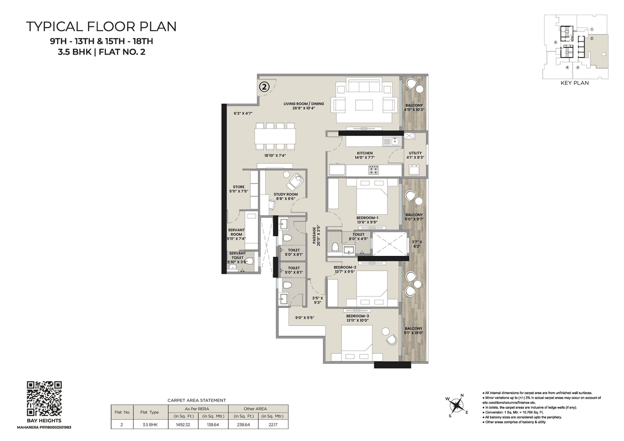 Hiranandani Bay Heights Unit plan - 1730 sq.ft.