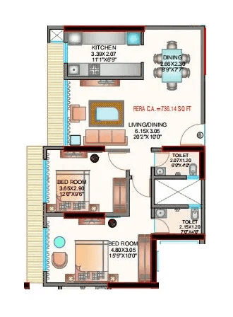 Unit plan - 736 sq.ft.