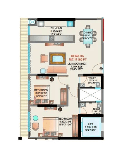 Unit plan - 787 sq.ft.