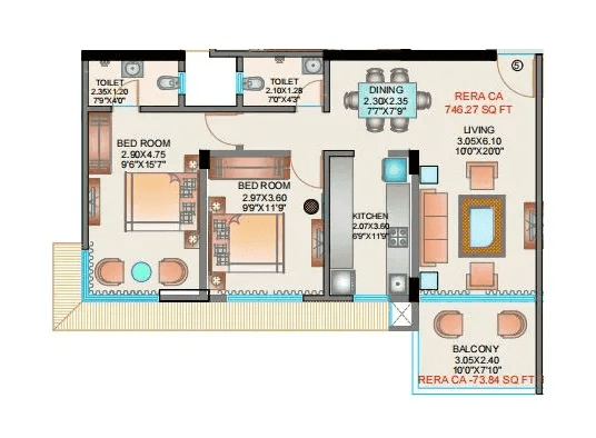 CKPL Vasupujya Darshan Unit plan - 820 sq.ft.
