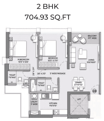 Raymond Wadala Unit plan - 704 sq.ft.