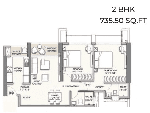 Raymond Wadala Unit plan - 735 sq.ft.