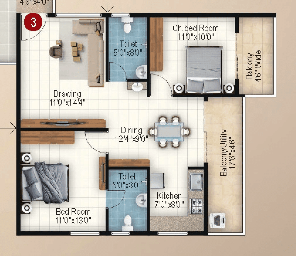 Ishtika Anahata Unit plan - 824 sq.ft.