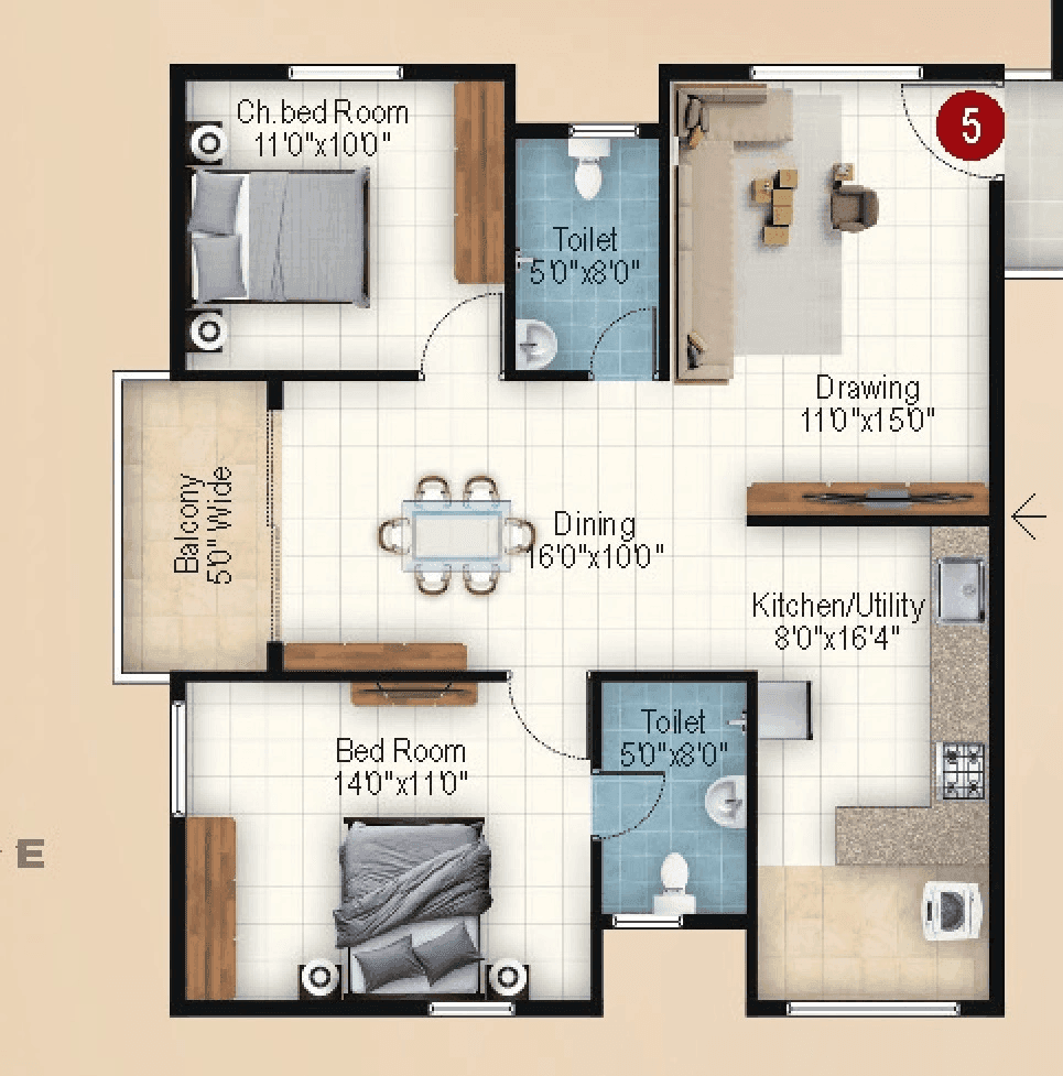 Ishtika Anahata Unit plan - 843 sq.ft.