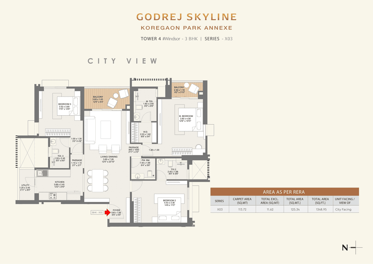 Godrej Skyline Unit plan - 1348 sq.ft.