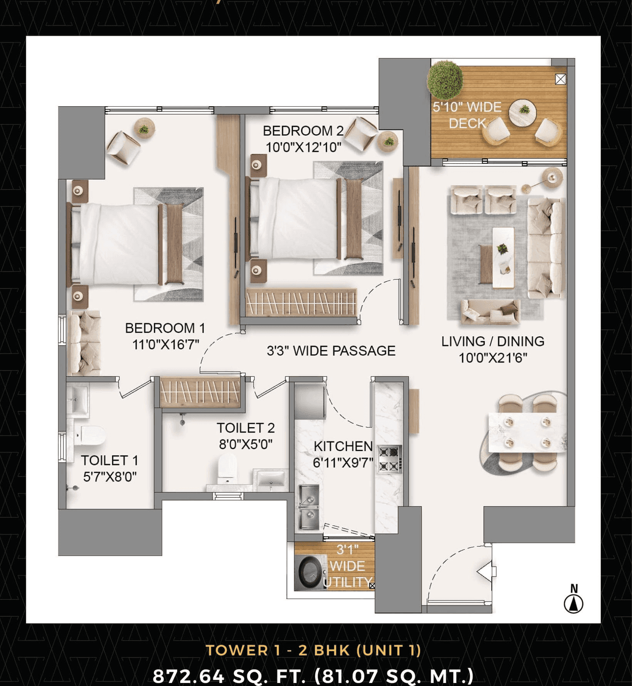 Runwal Mahalaxmi Project Unit plan - 872 sq.ft.