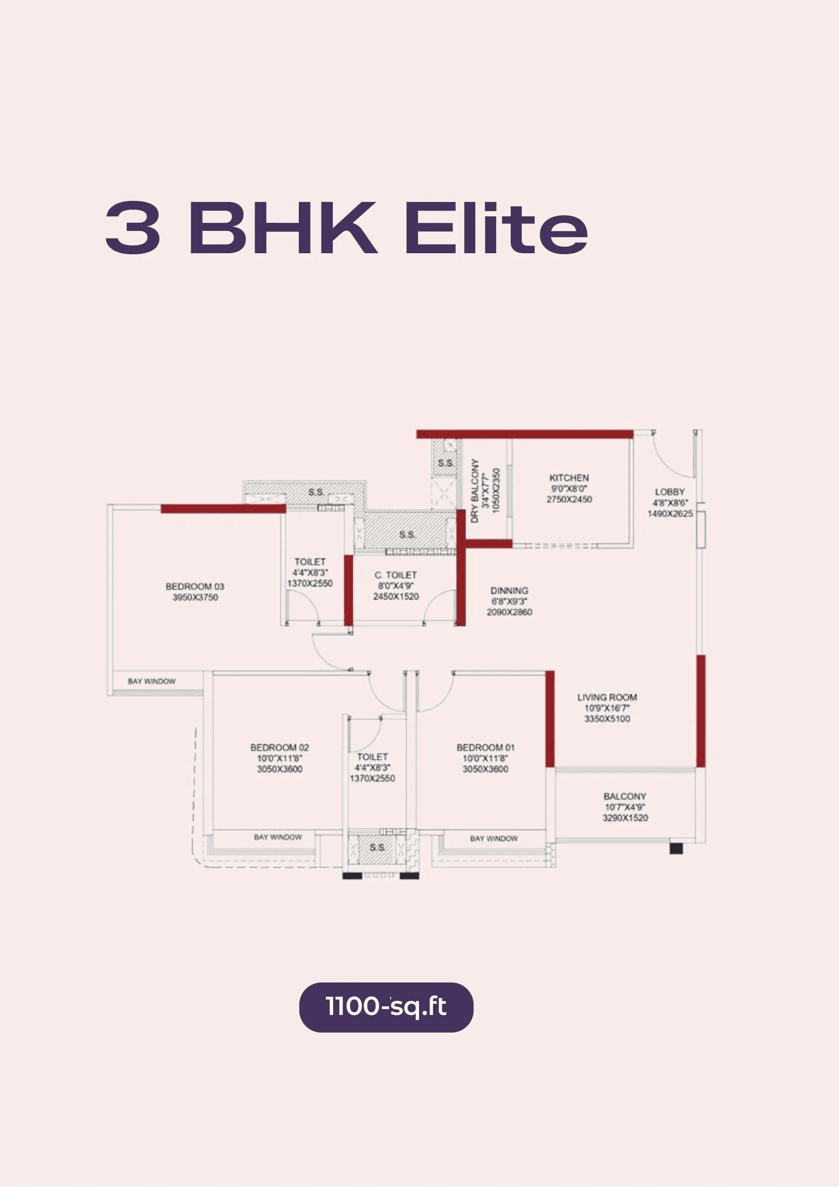Unit plan - 1100 sq.ft.