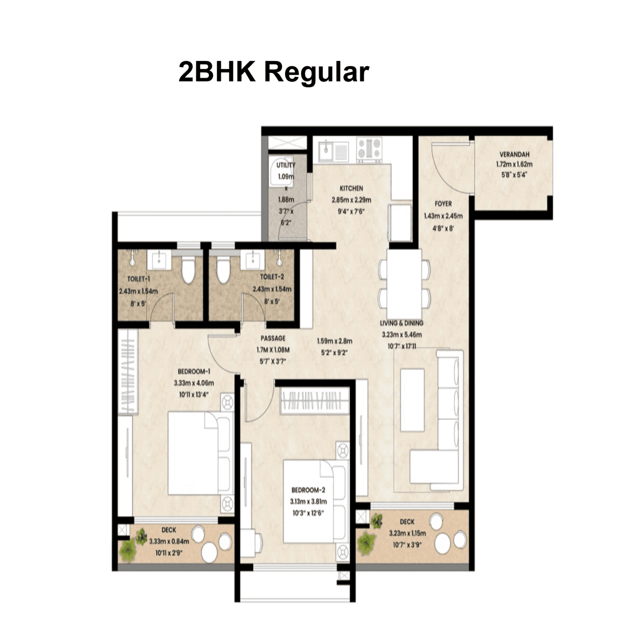 Mahindra Whitefield Unit plan - 865 sq.ft.