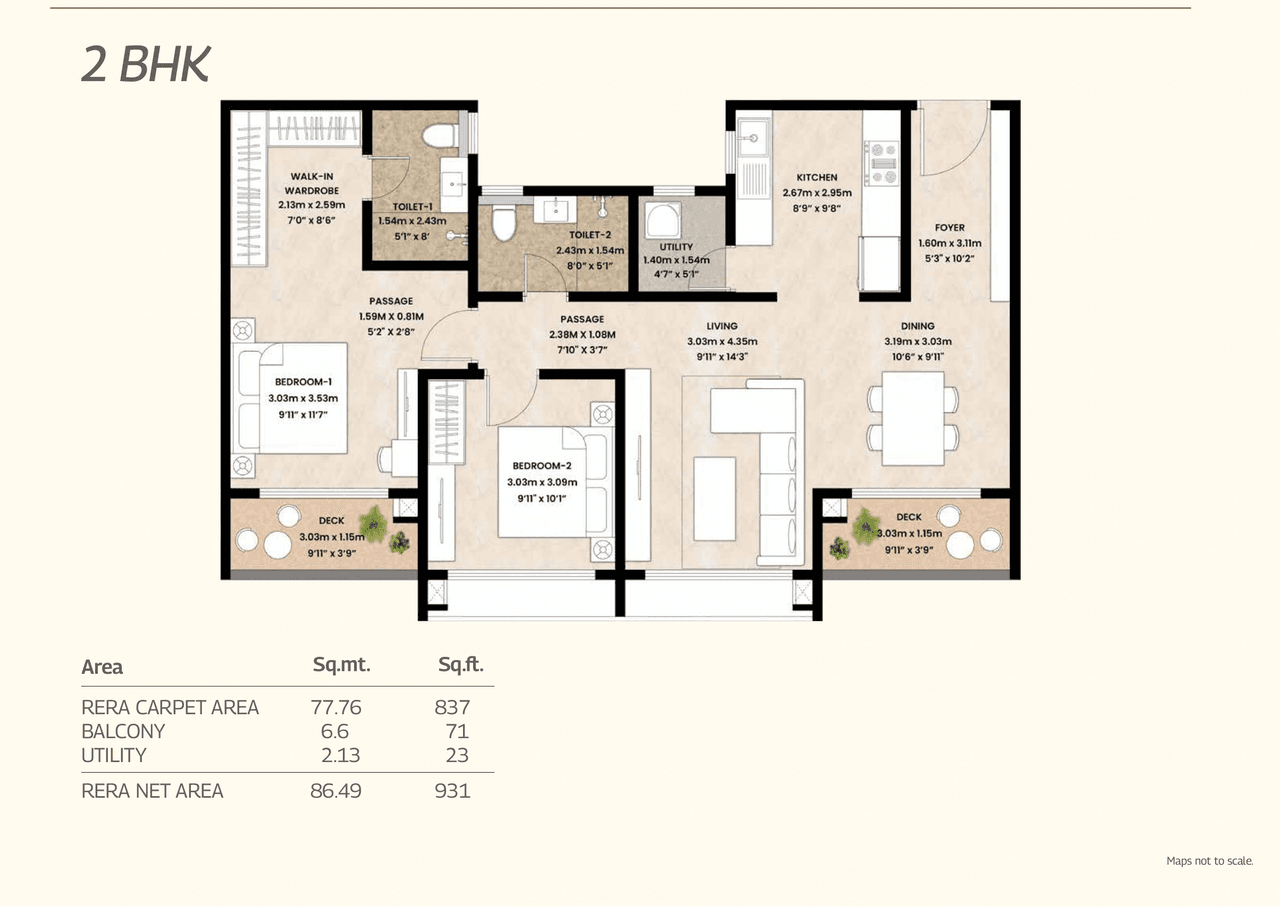 Mahindra Whitefield Unit plan - 931 sq.ft.