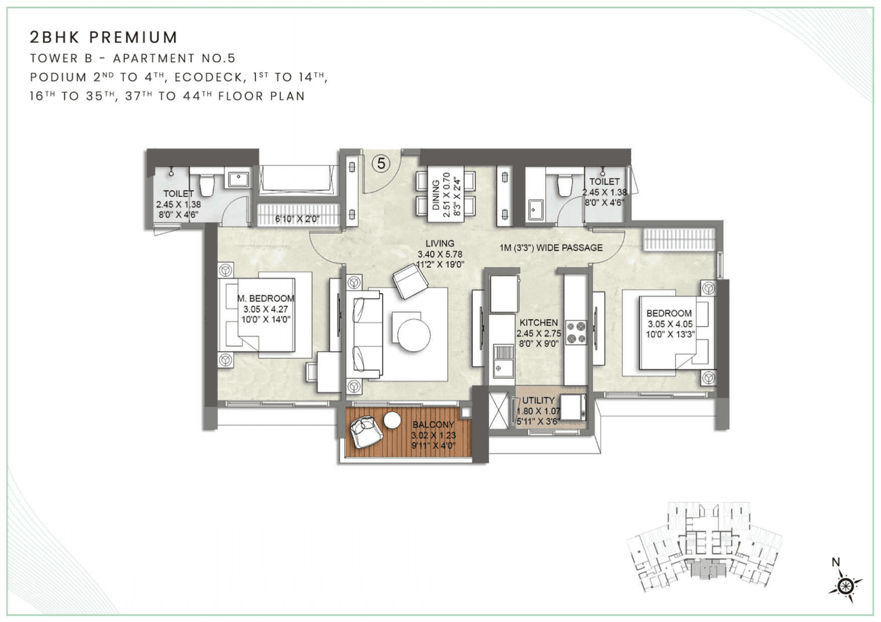 Kalpataru Parkcity Luxury Unit plan - 794 sq.ft.