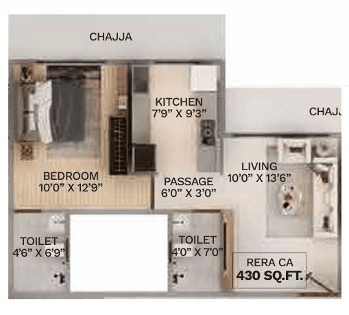 Tigon Garodia Nagar Unit plan - 430 sq.ft.