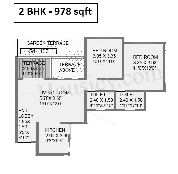 Ganga Serio Unit plan - 978 sq.ft.