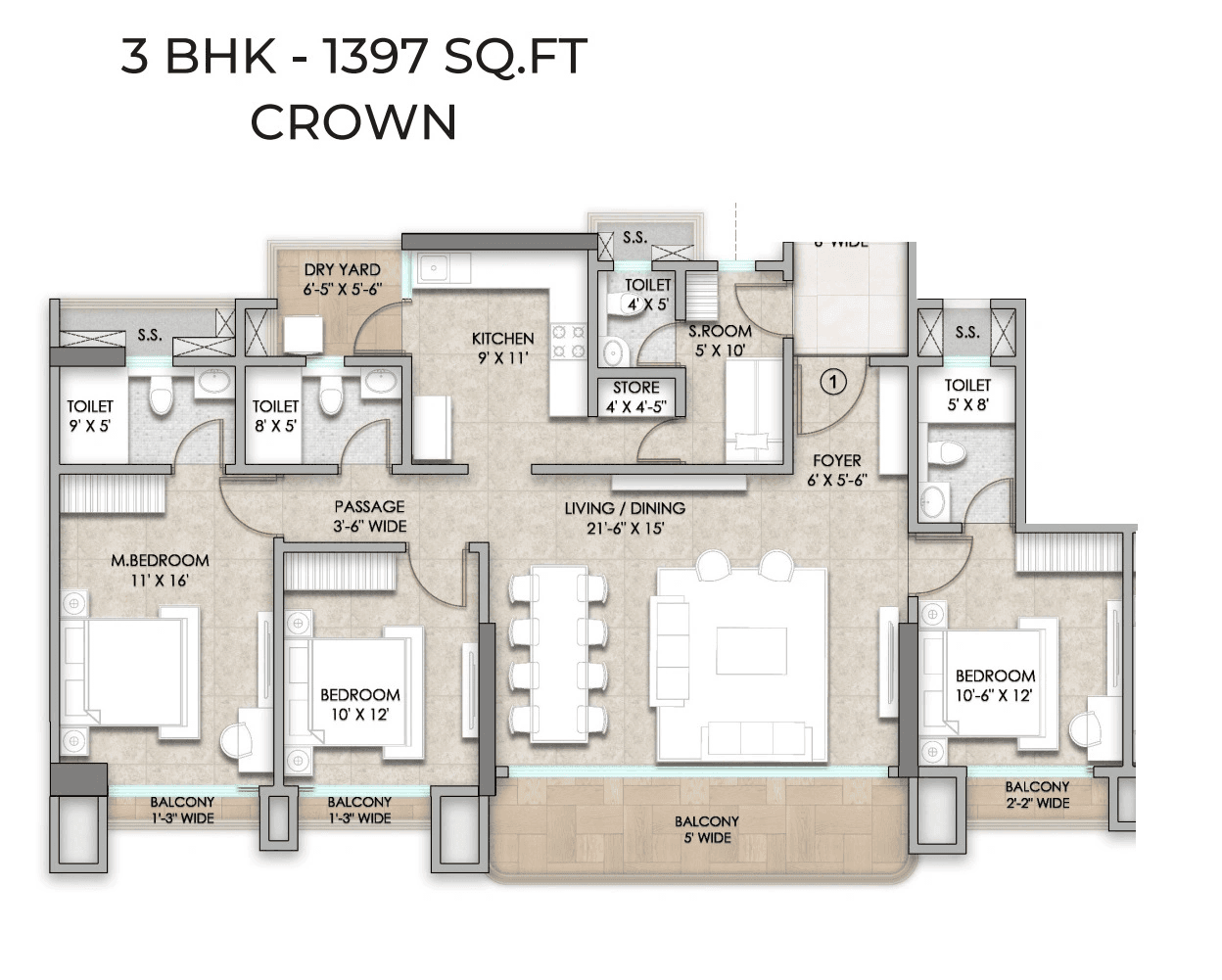 Raymond Realty Bandra East Unit plan - 1397 sq.ft.