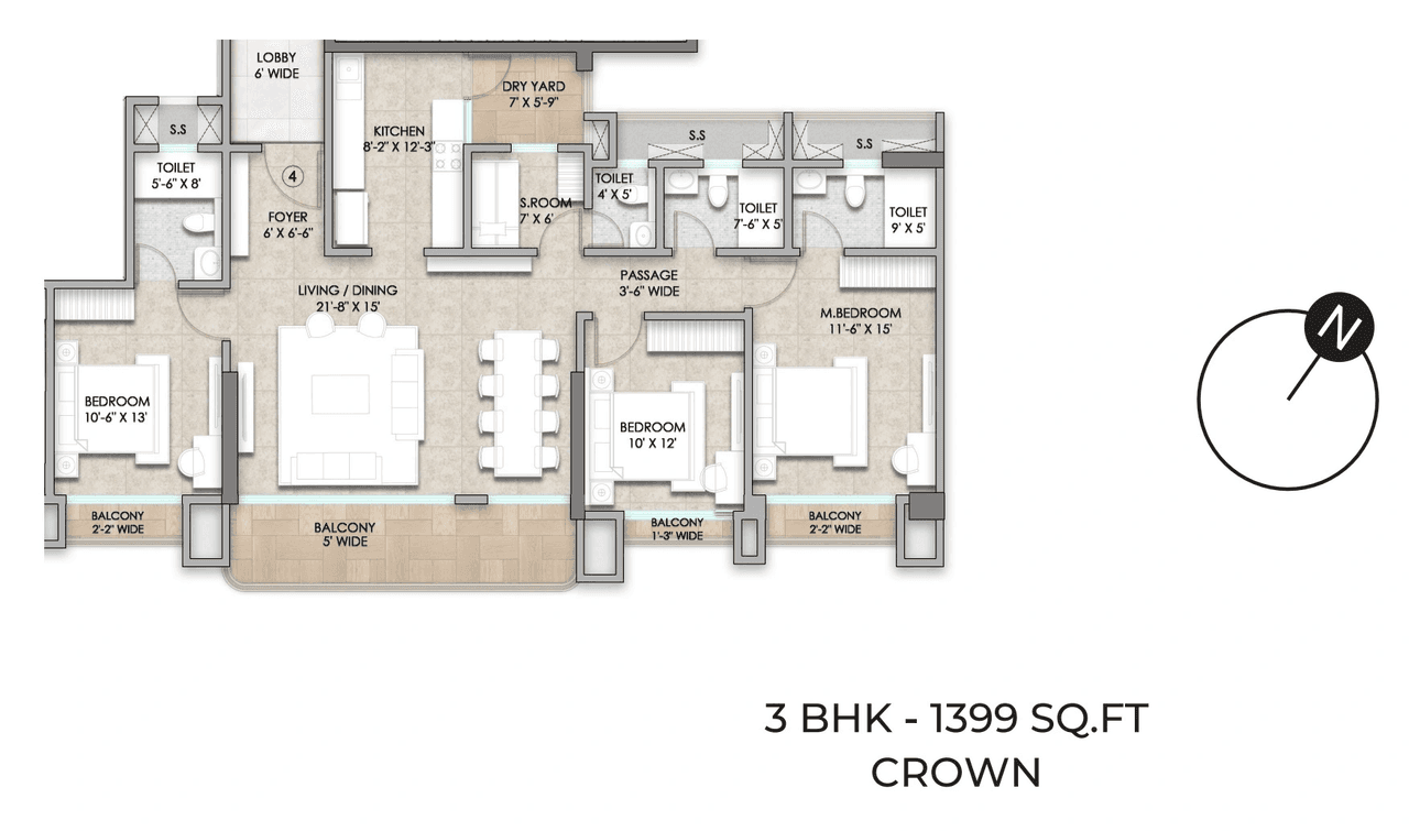 Raymond Realty Bandra East Unit plan - 1399 sq.ft.