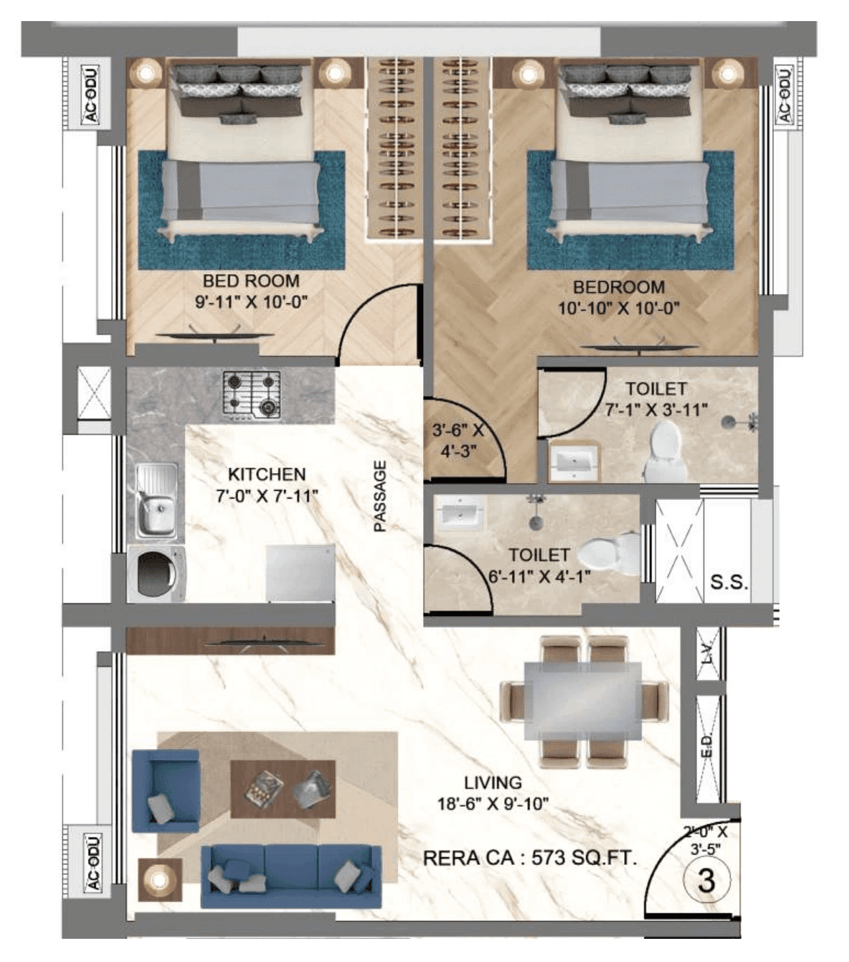 HS Jewel Unit plan - 573 sq.ft.