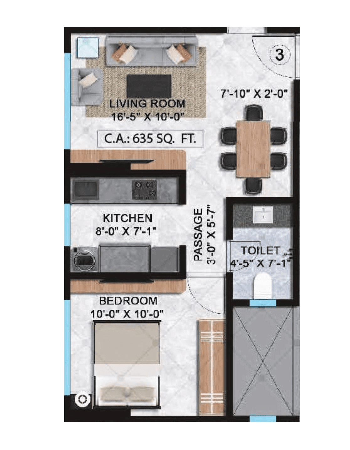 Lashkaria Solitaire Unit plan - 635 sq.ft.