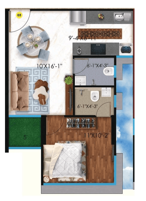 Raghav Avenue Unit plan - 400 sq.ft.