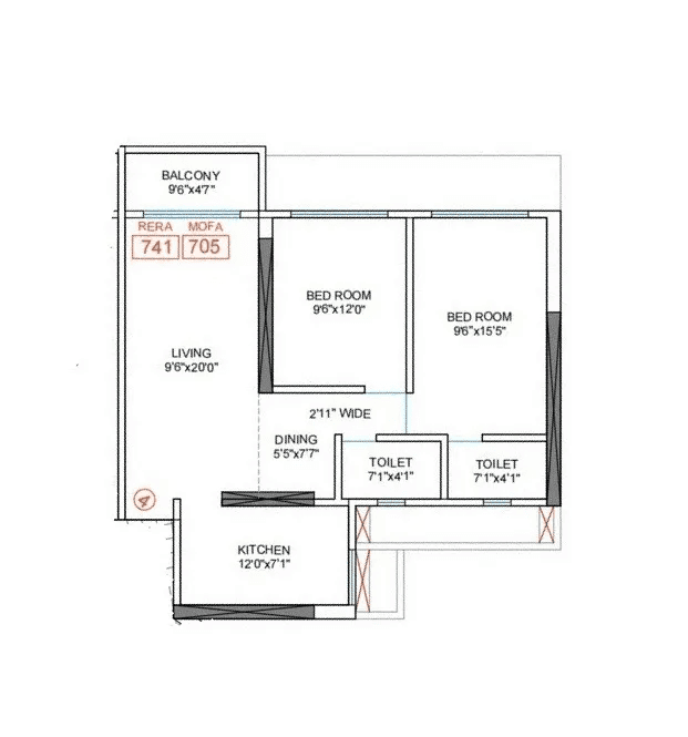 DGS Gurudarshan Unit plan - 741 sq.ft.