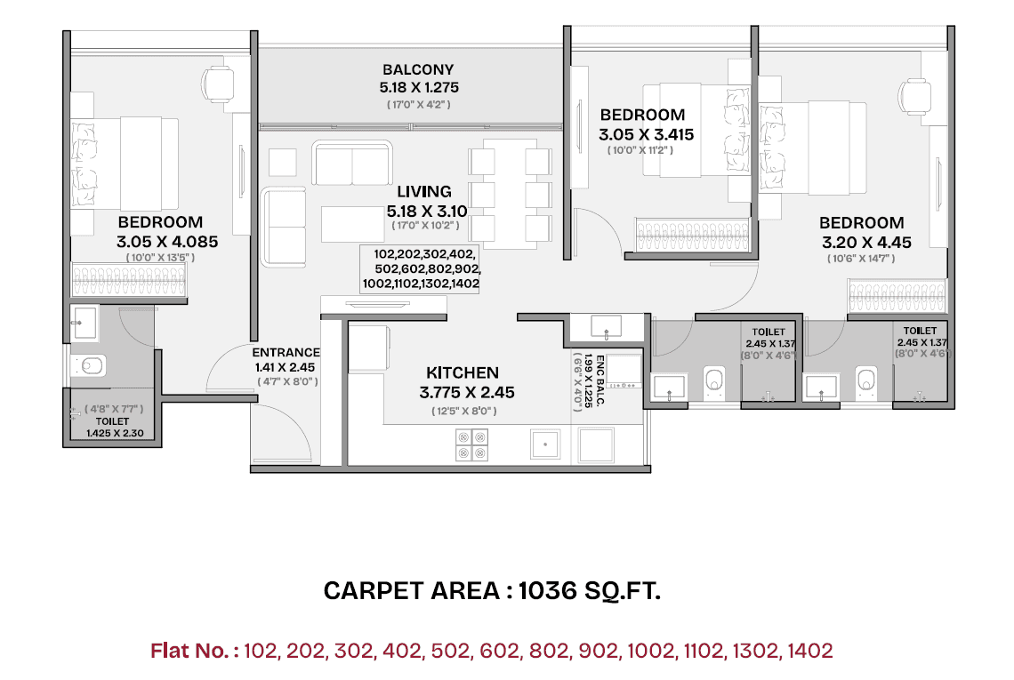 Ahura The Latitude Unit plan - 1036 sq.ft.