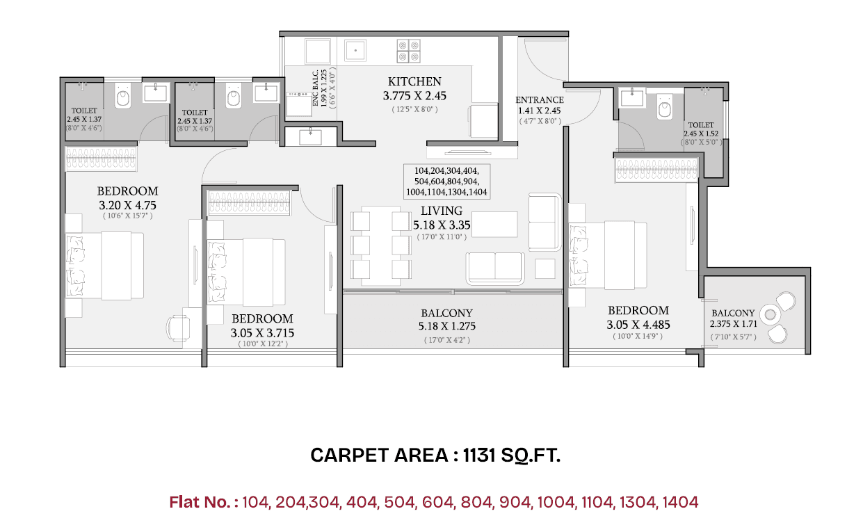 Ahura The Latitude Unit plan - 1131 sq.ft.