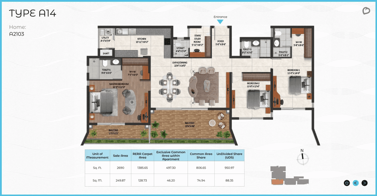 CoEvolve Misty Shores Unit plan - 1883 sq.ft.