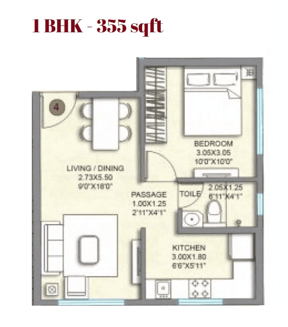 Unit plan - 355 sq.ft.