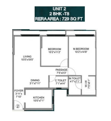 Romell Asrava Unit plan - 729 sq.ft.
