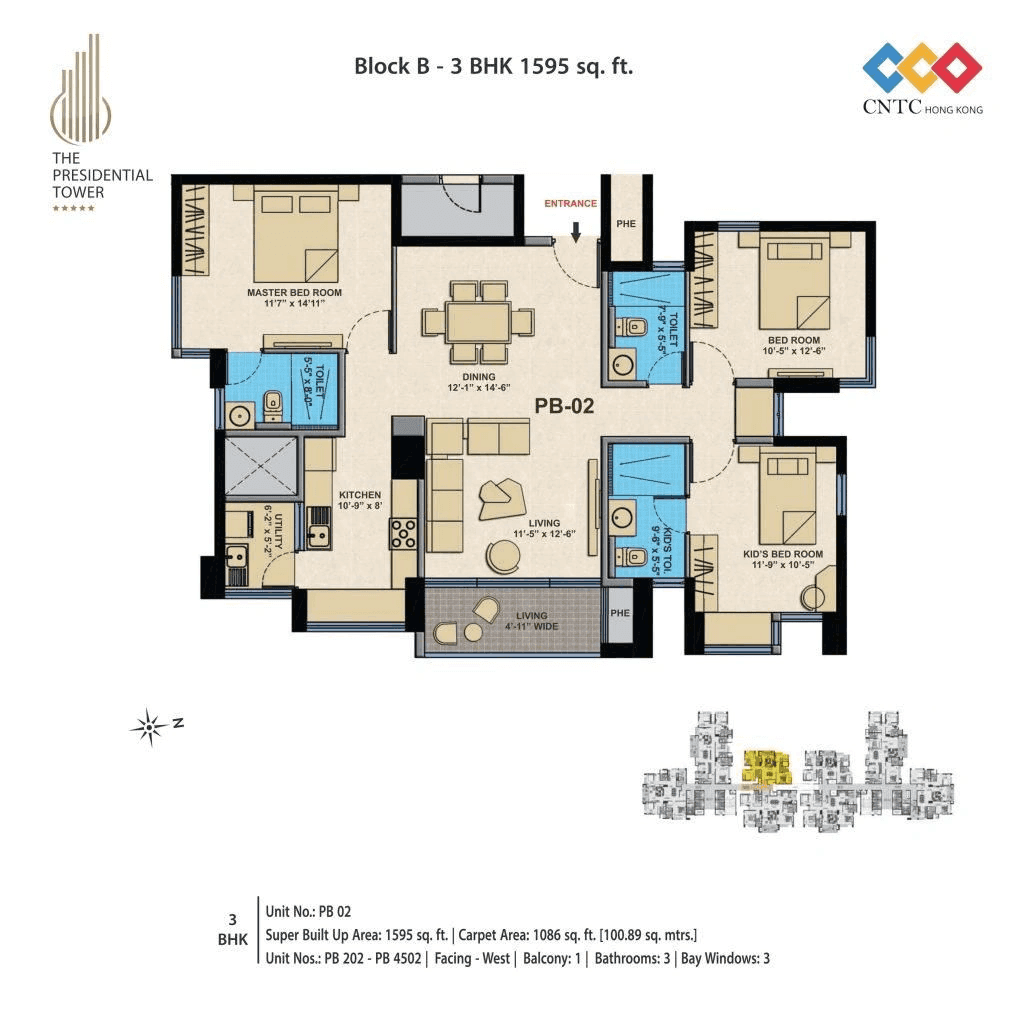 CNTC The Presidential Tower Unit plan - 1086 sq.ft.