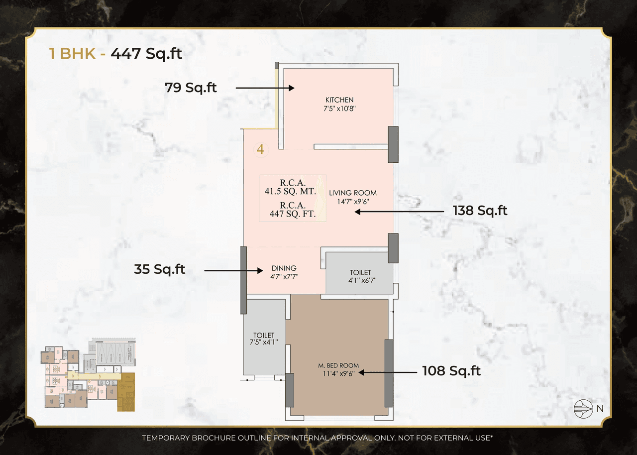 Modirealty Asopalav Unit plan - 447 sq.ft.