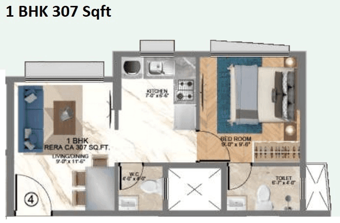 HS Emerald Unit plan - 307 sq.ft.