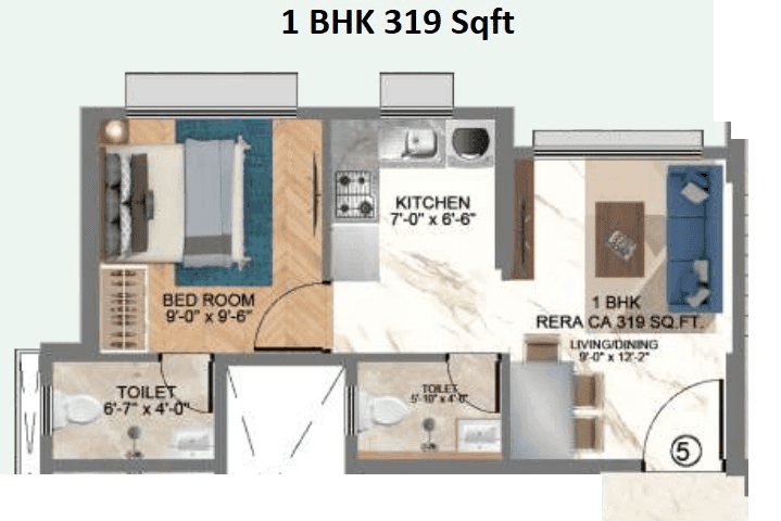 HS Emerald Unit plan - 319 sq.ft.