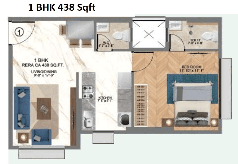 HS Emerald Unit plan - 438 sq.ft.