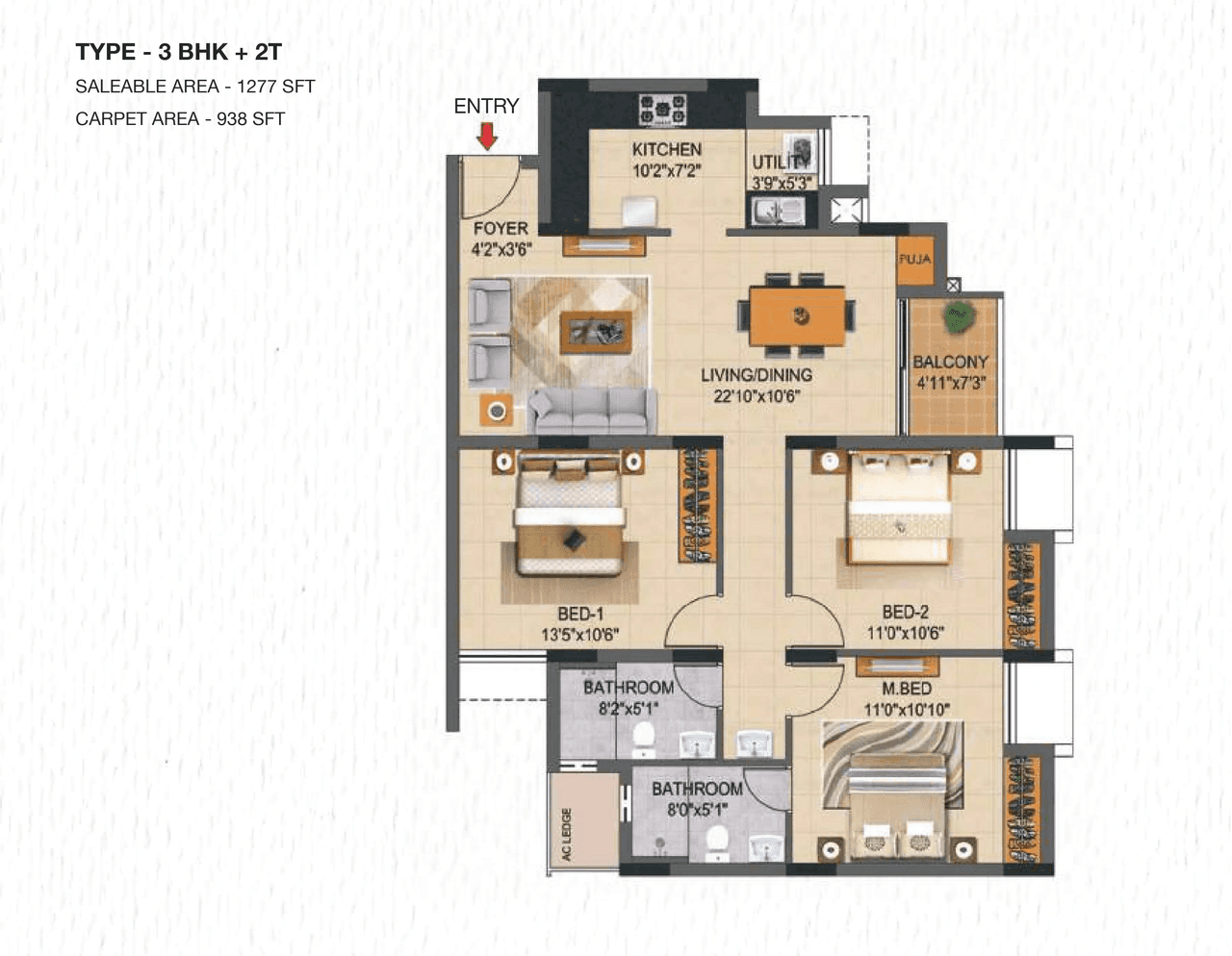 Casagrand Supremus Unit plan - 938 sq.ft.
