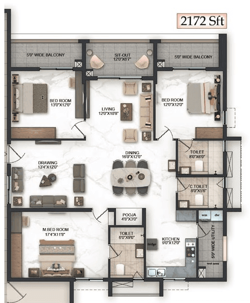 Pavani Felicity Unit plan - 1672 sq.ft.