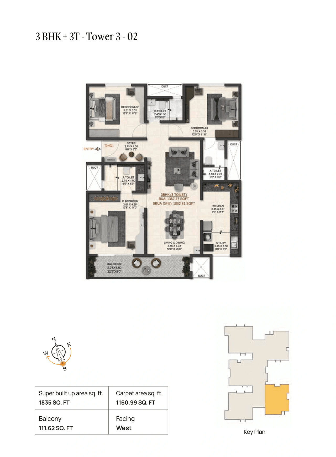 Trendsquares World of Gardens Unit plan - 1161 sq.ft.