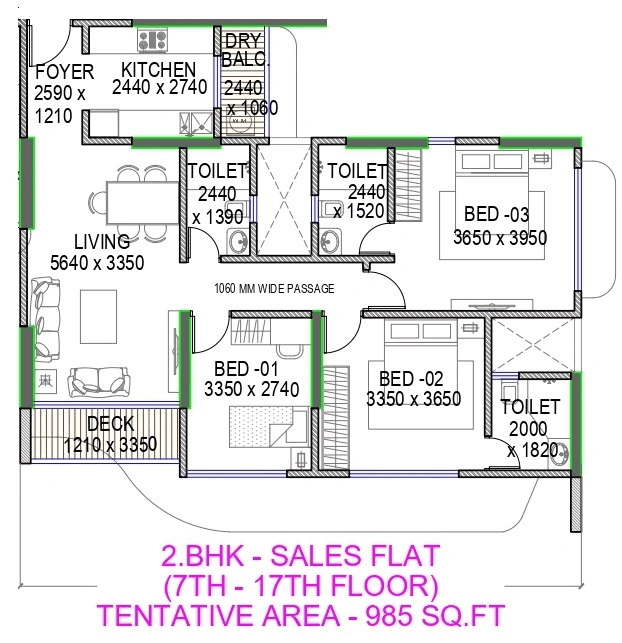 Unit plan - 985 sq.ft.