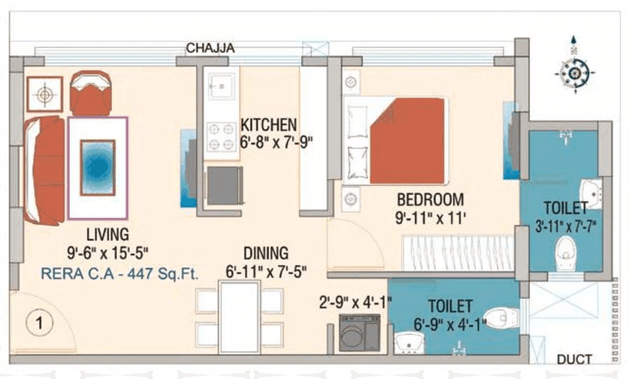 Atlantic Laxmi Residency Unit plan - 447 sq.ft.