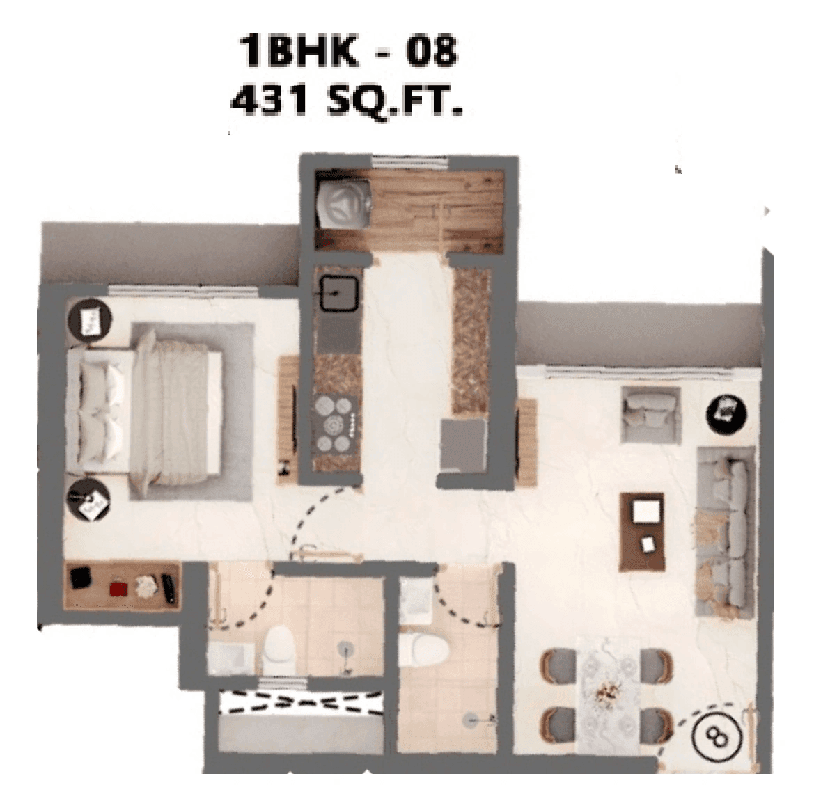 Vihang Zero Mile City Unit plan - 431 sq.ft.