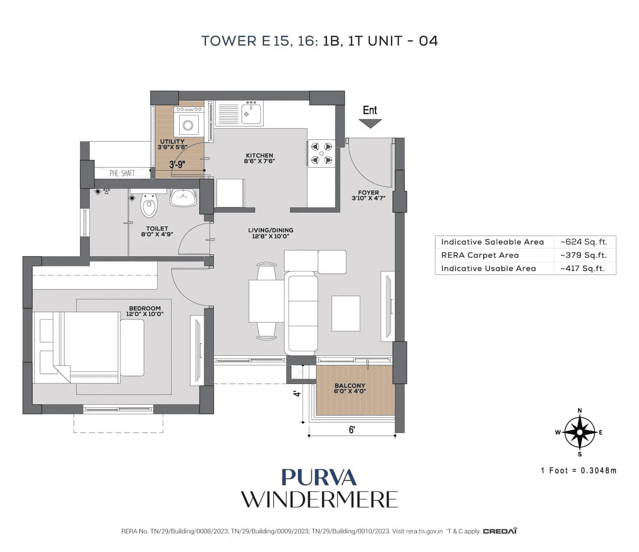 Purva Windermere Unit plan - 394 sq.ft.
